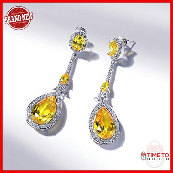Vintage Style Halo Pear Teardrop Dangle Earrings Silver Plated Cubic Zirconia